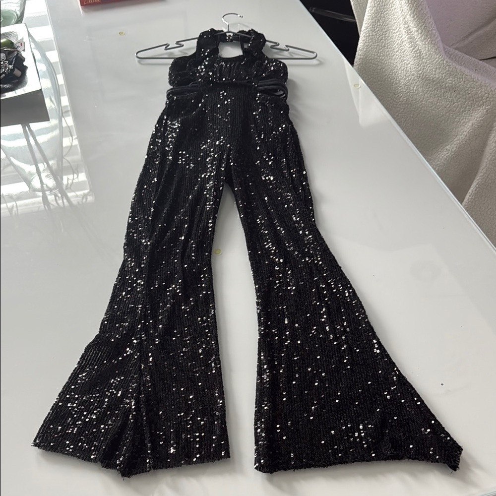 Black Sequin Wide-Leg Jumpsuit